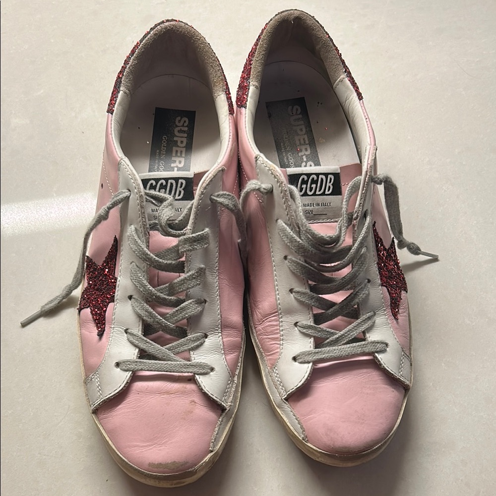 Golden Goose Pink and White Glitter Sneakers